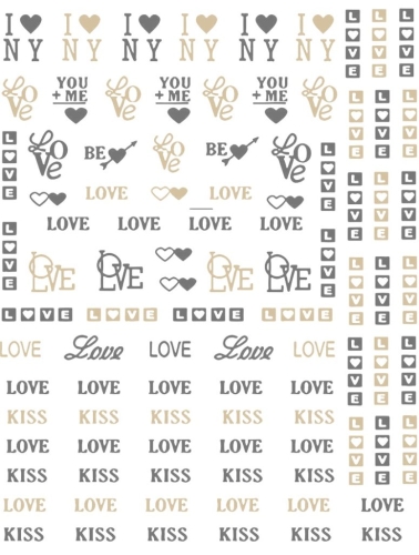Nagelsticker - Aufkleber selbstklebend - Nail Sticker - gold schwarz Wörter Herzen
